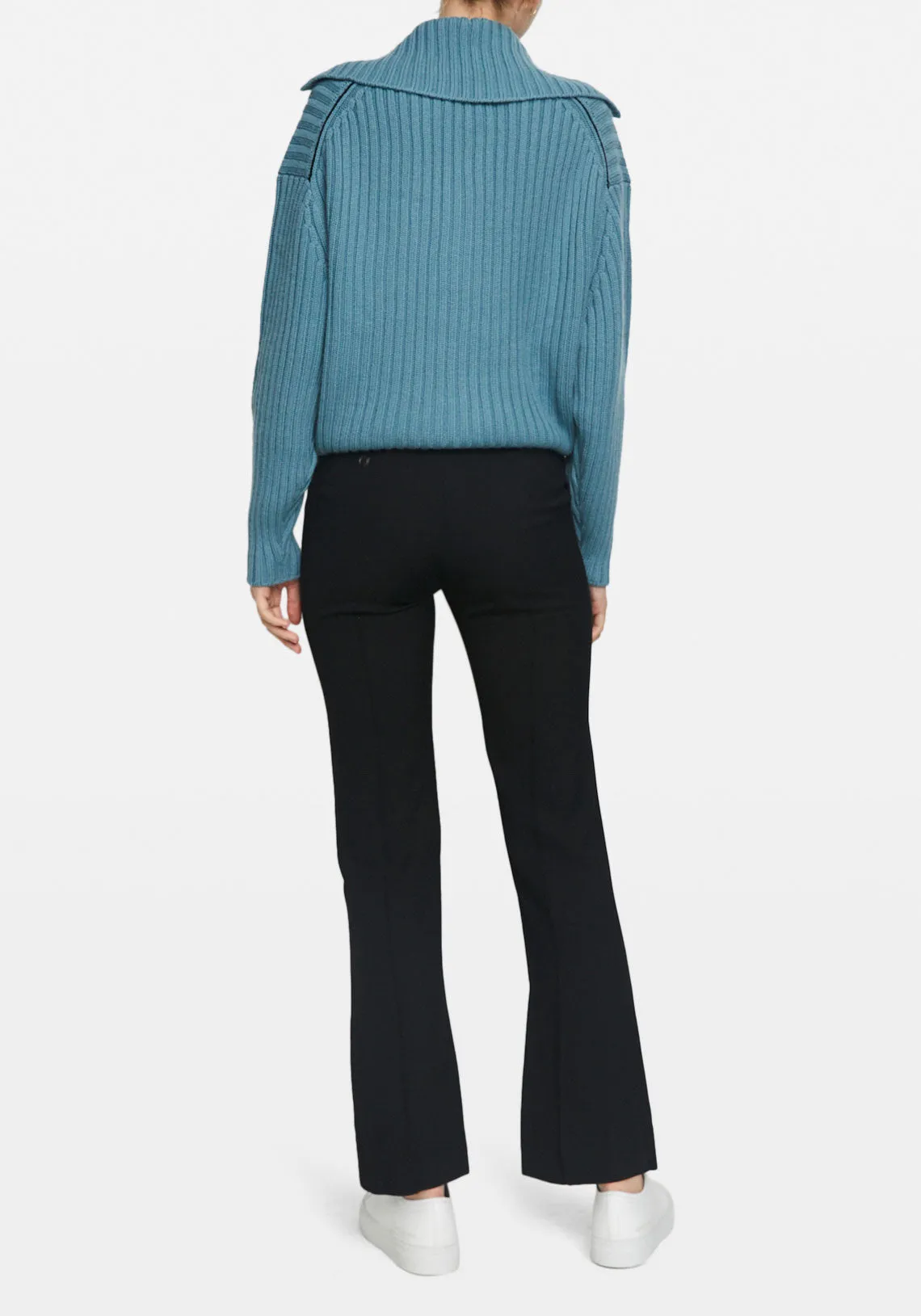 CHUNKY RIBBED POLO KNIT TEAL BLUE