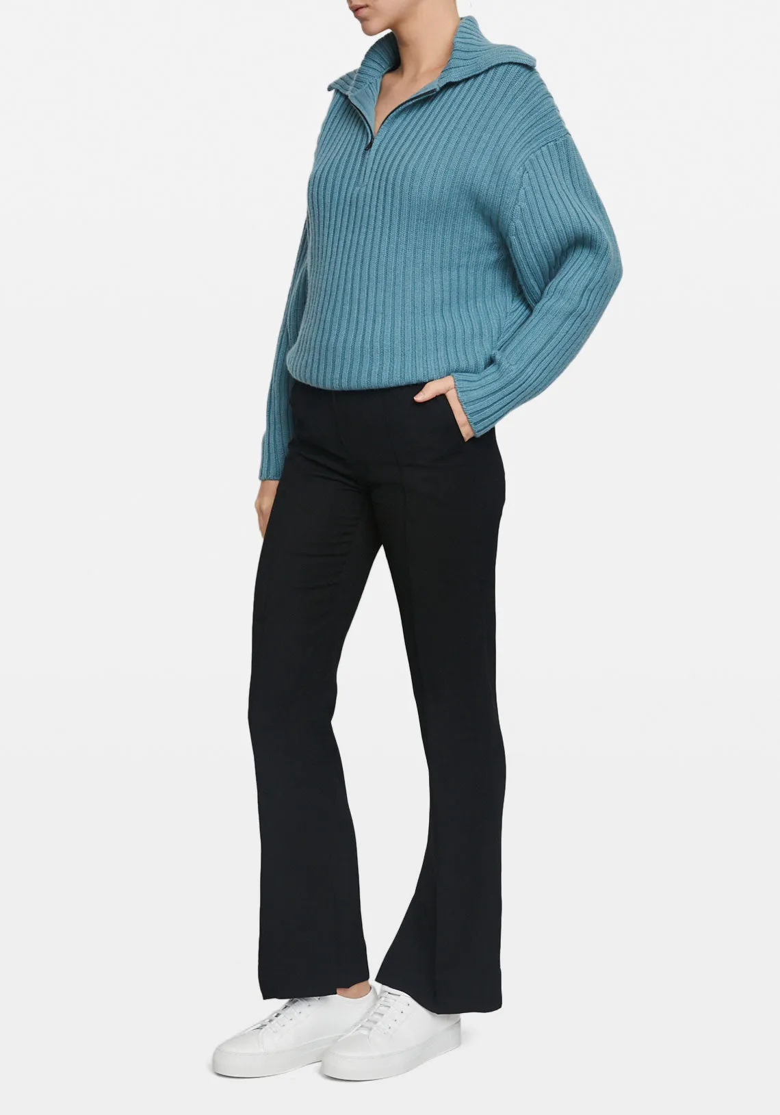 CHUNKY RIBBED POLO KNIT TEAL BLUE