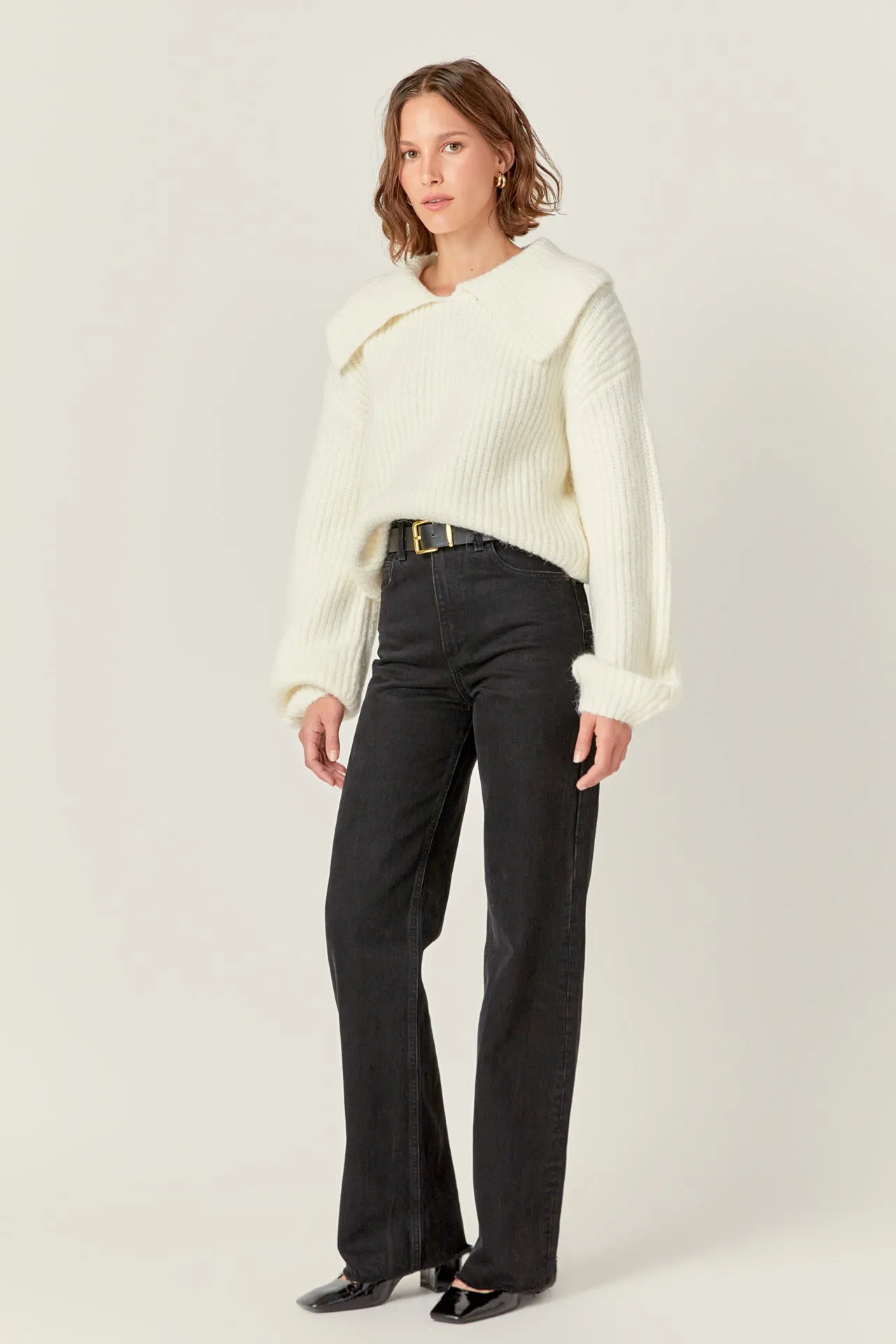 Collared Rib Chunky Sweater