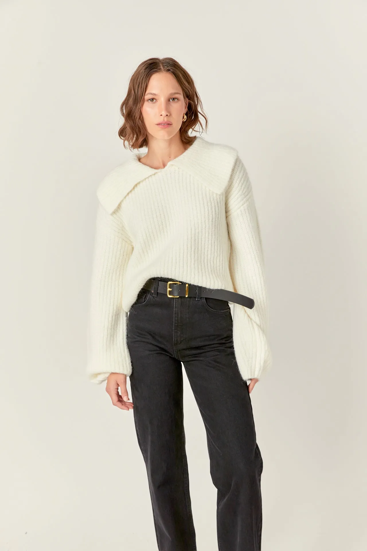 Collared Rib Chunky Sweater