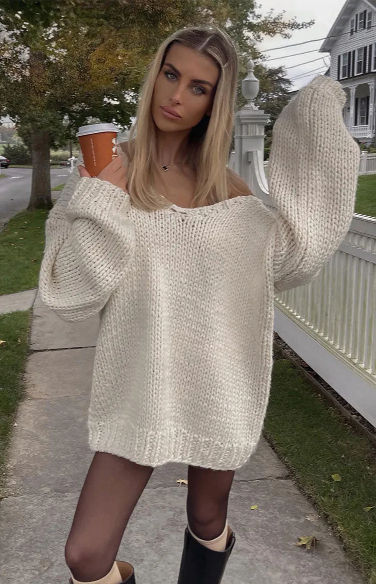 Delvey Cream Chunky Knit Sweater