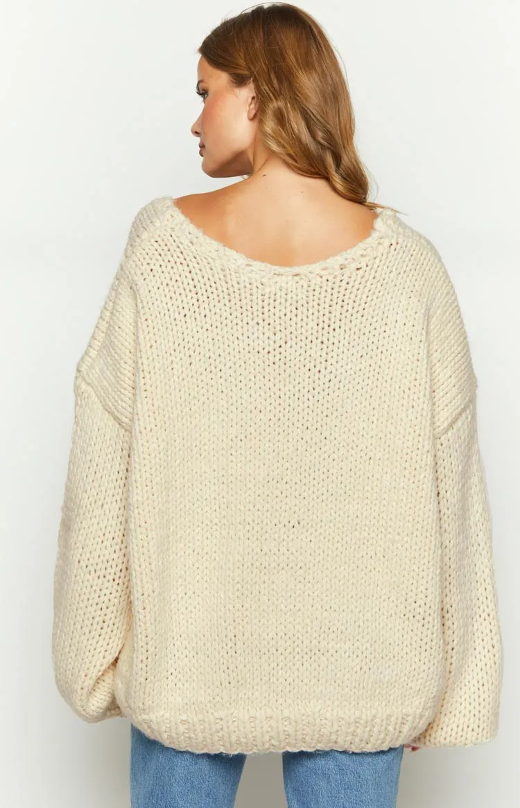 Delvey Cream Chunky Knit Sweater