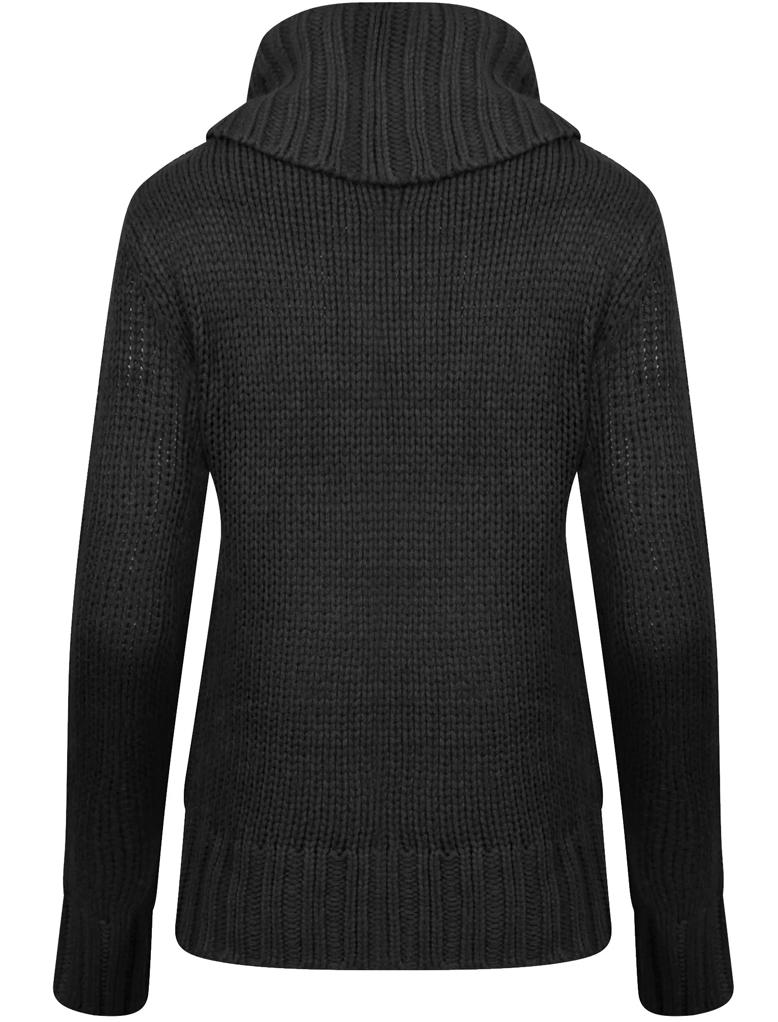 Drama Roll Neck Chunky Knit Jumper in Black - Amara Reya