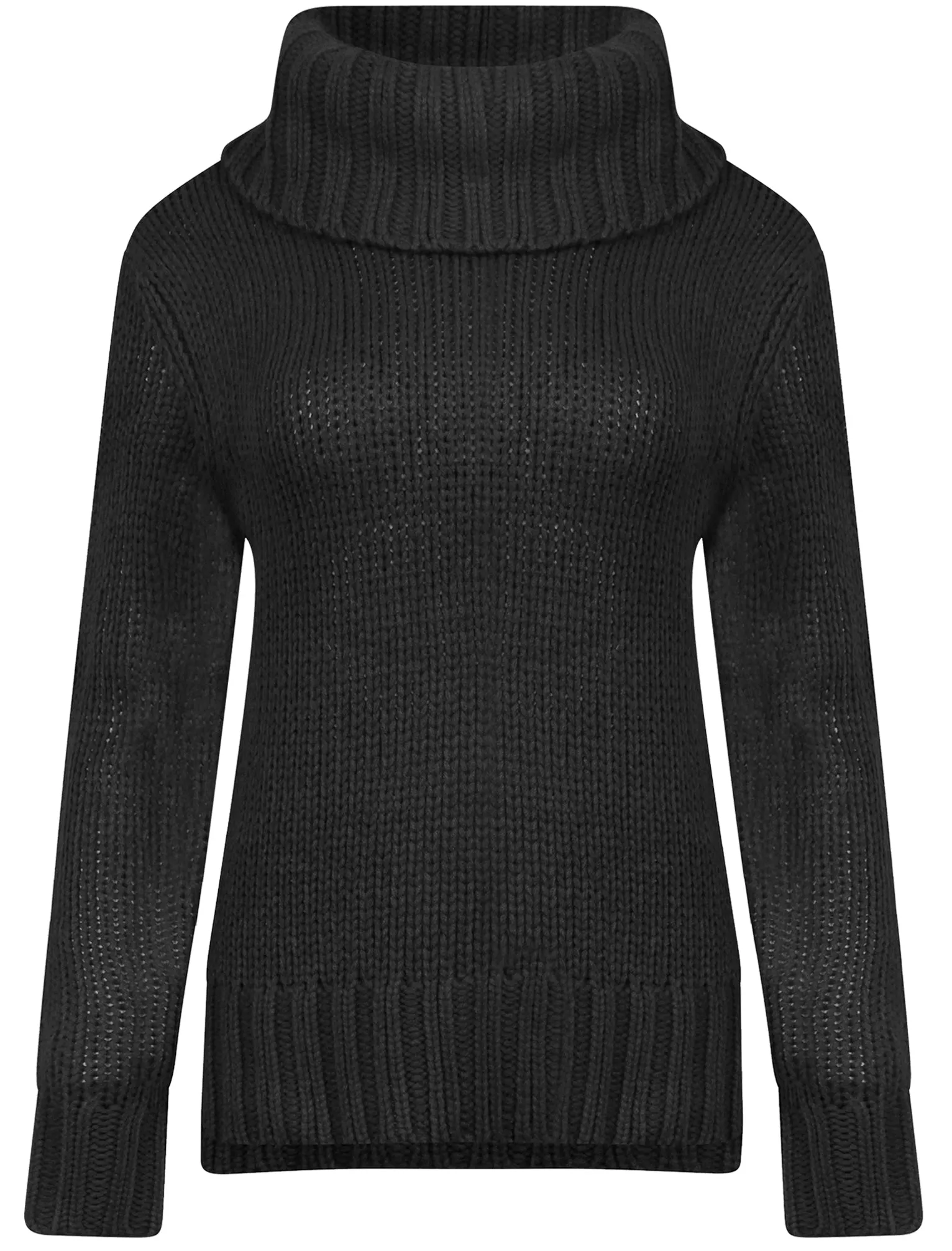 Drama Roll Neck Chunky Knit Jumper in Black - Amara Reya