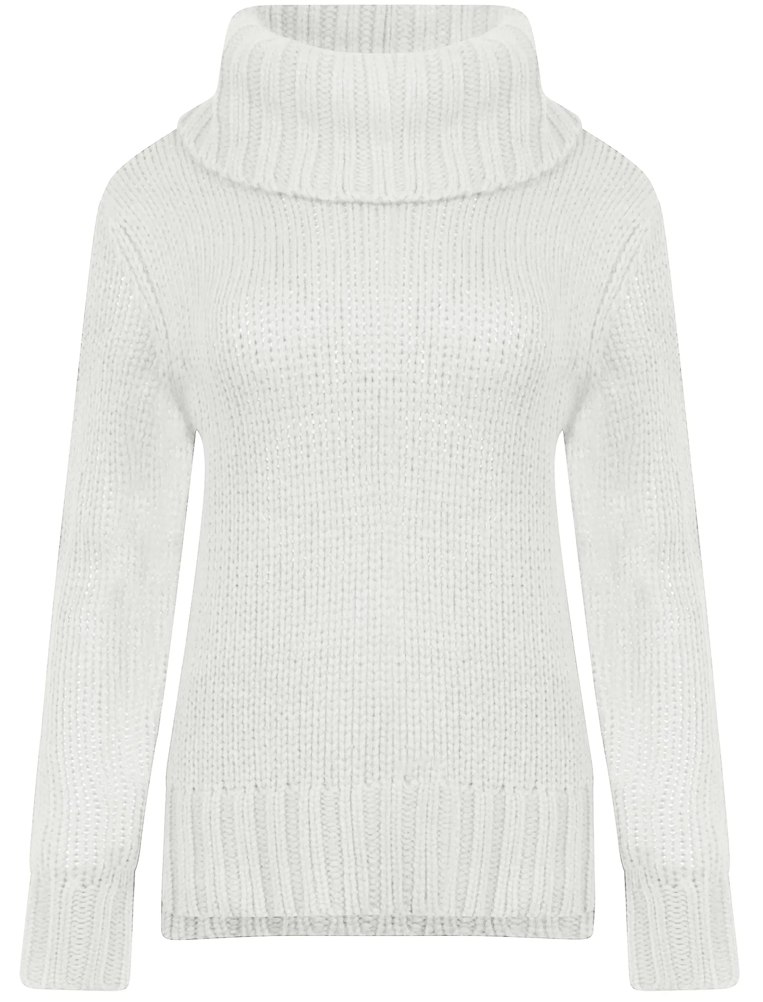 Drama Roll Neck Chunky Knit Jumper in Optic White - Amara Reya