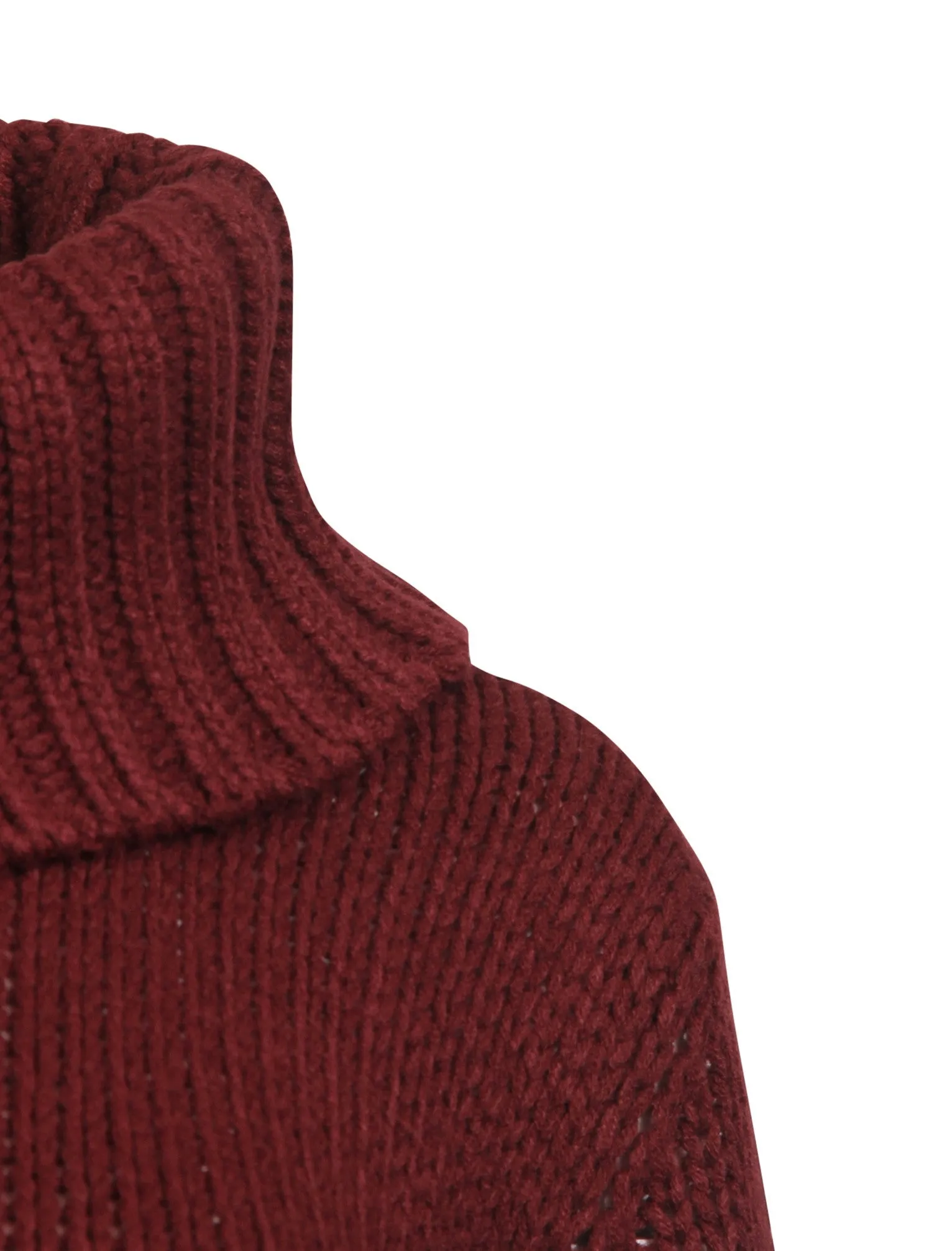 Drama Roll Neck Chunky Knit Jumper in Red Wine - Amara Reya