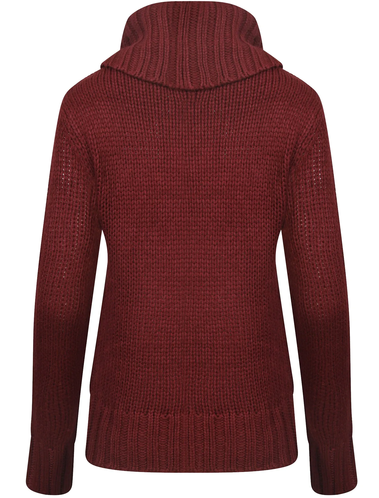 Drama Roll Neck Chunky Knit Jumper in Red Wine - Amara Reya