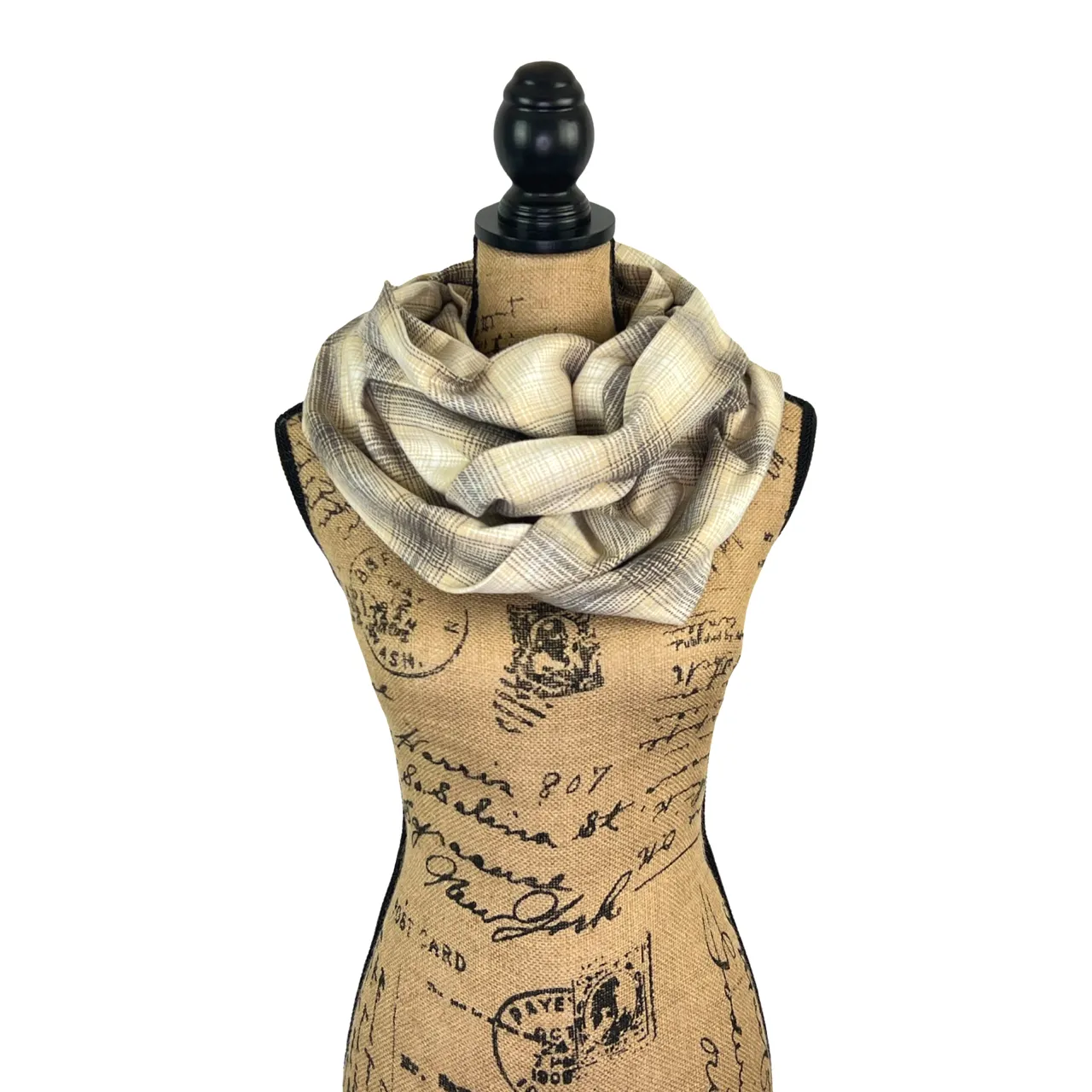 Earl Grey Latte Ombre Plaid Luxe Collection Infinity and Blanket Scarves