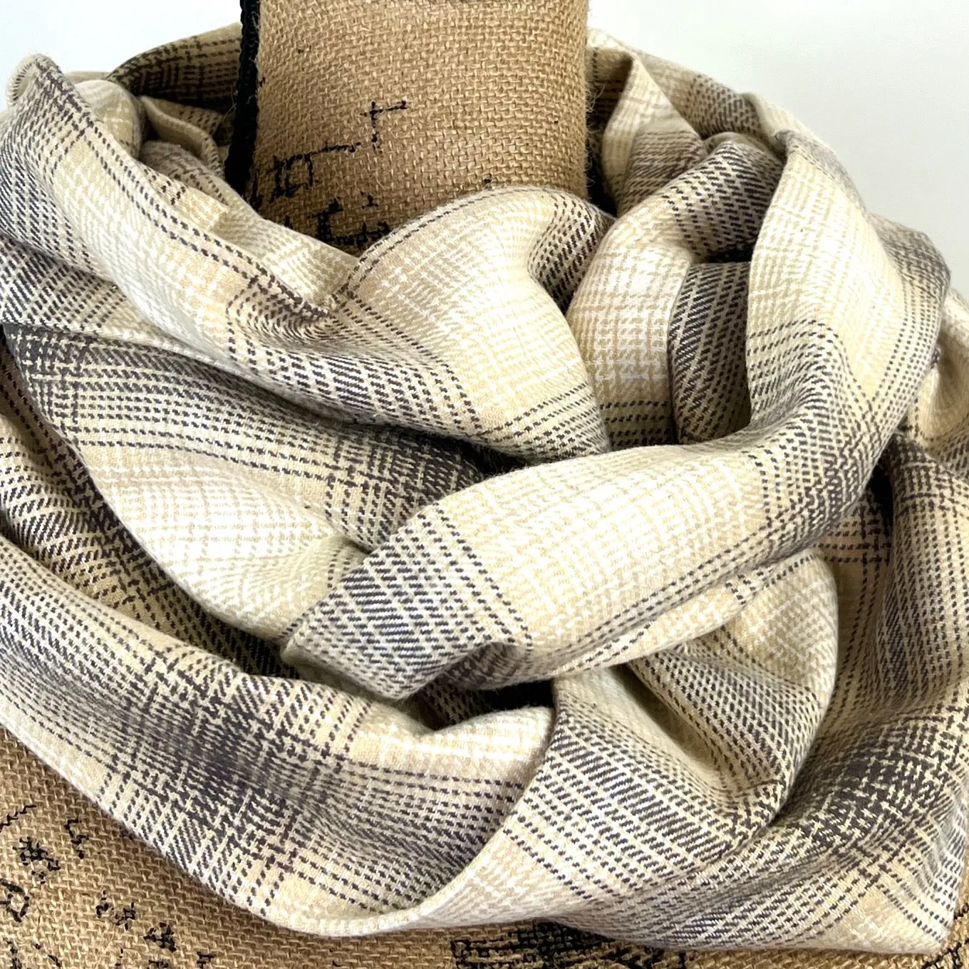 Earl Grey Latte Ombre Plaid Luxe Collection Infinity and Blanket Scarves