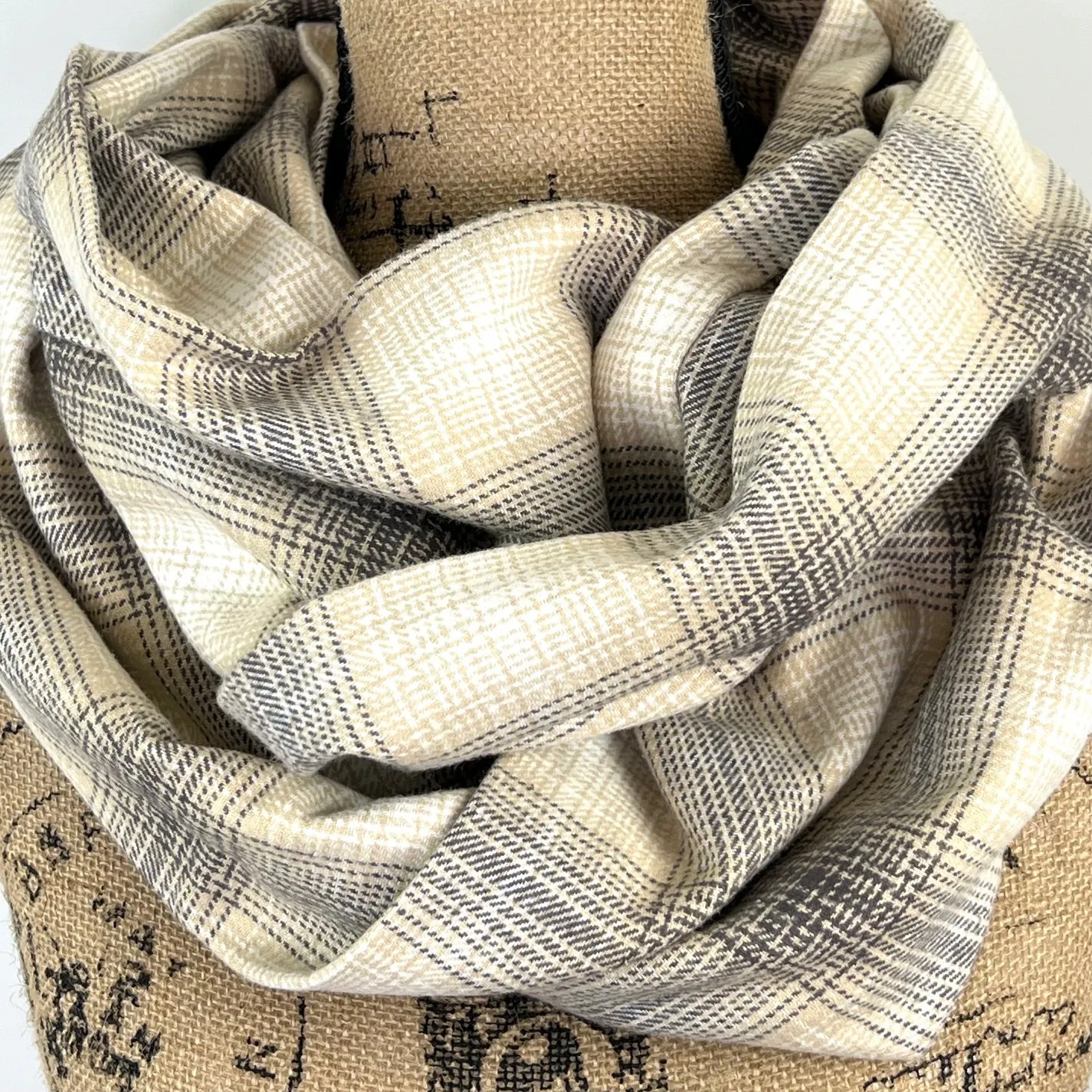 Earl Grey Latte Ombre Plaid Luxe Collection Infinity and Blanket Scarves