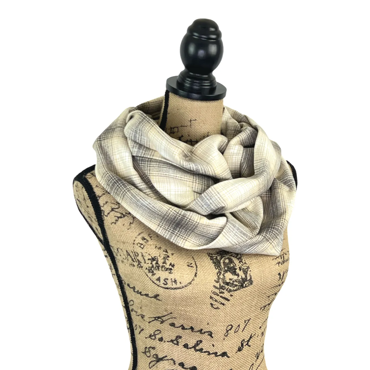 Earl Grey Latte Ombre Plaid Luxe Collection Infinity and Blanket Scarves