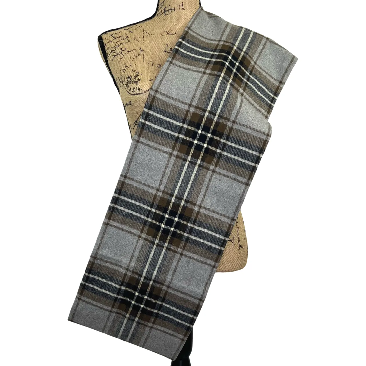 Foggy Grey, Brown, Black, and Ivory Luxe Collection Plaid Infinity and Blanket Scarves