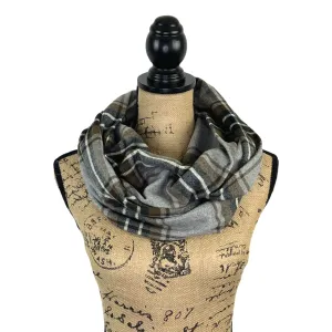 Foggy Grey, Brown, Black, and Ivory Luxe Collection Plaid Infinity and Blanket Scarves