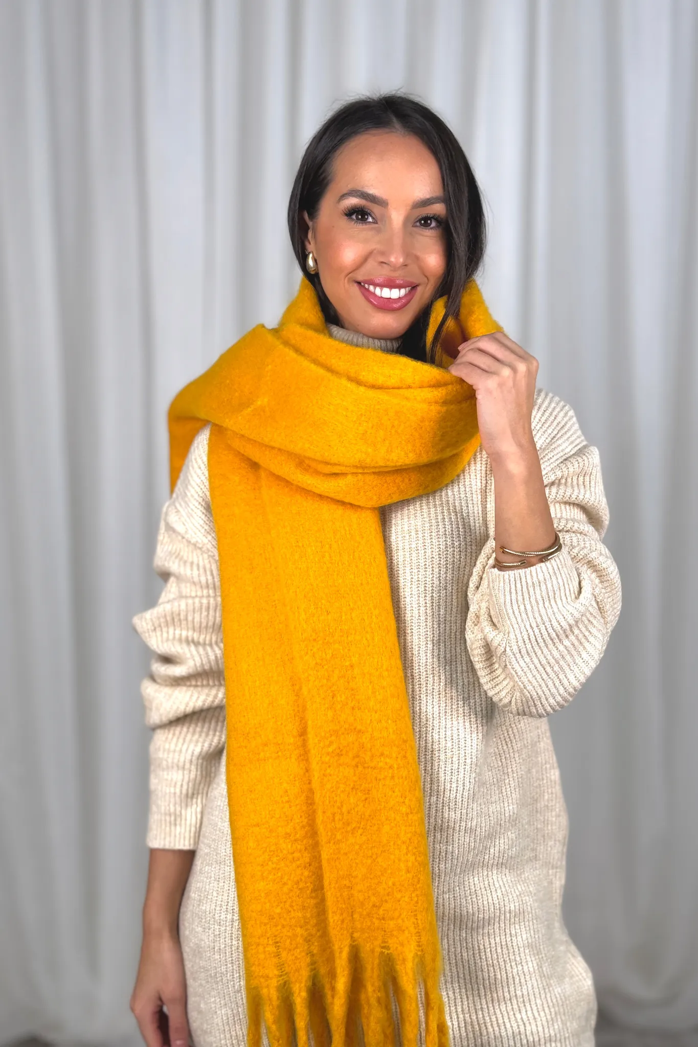 Frankie Tassel Scarf In Mustard