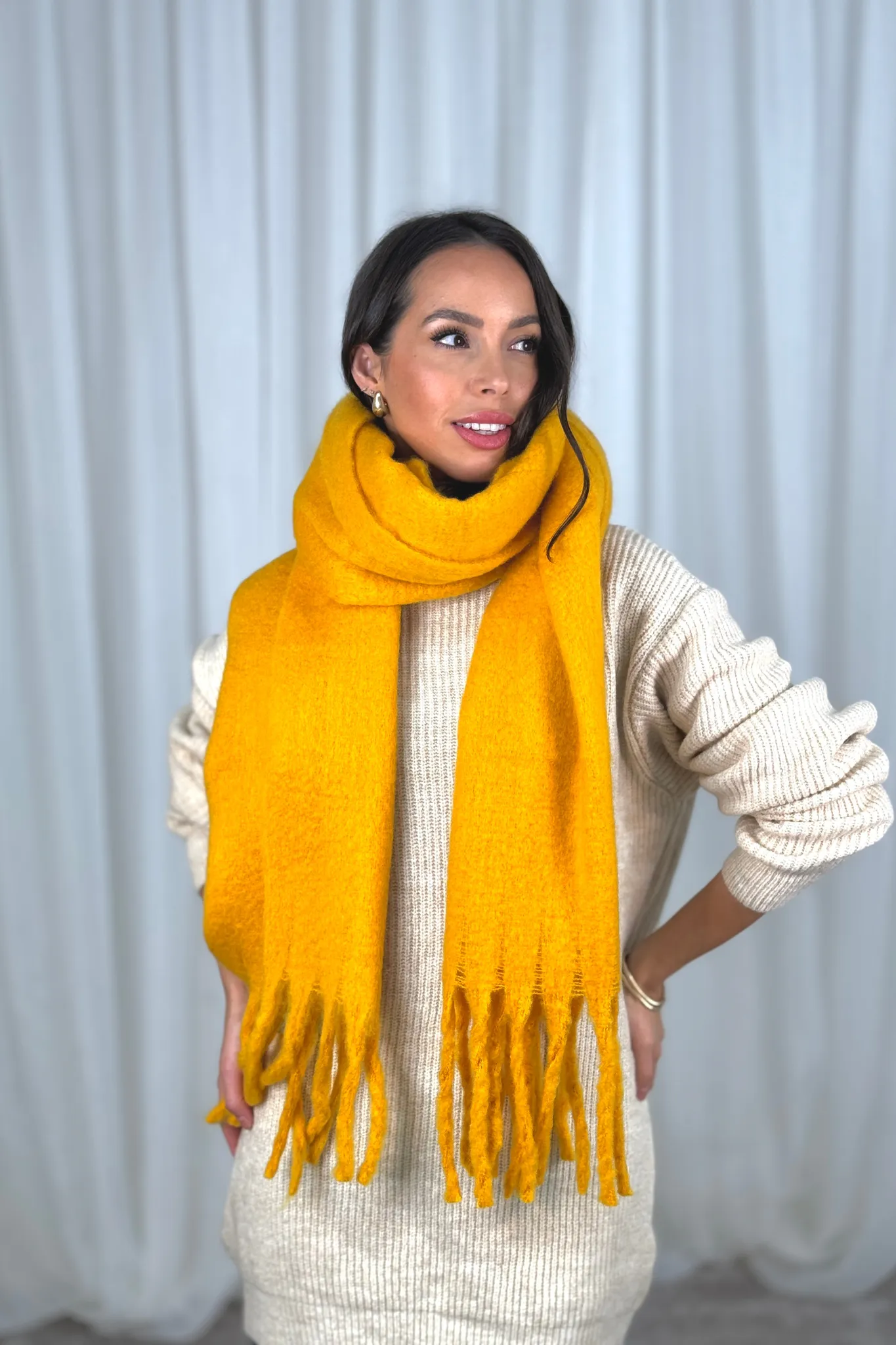 Frankie Tassel Scarf In Mustard