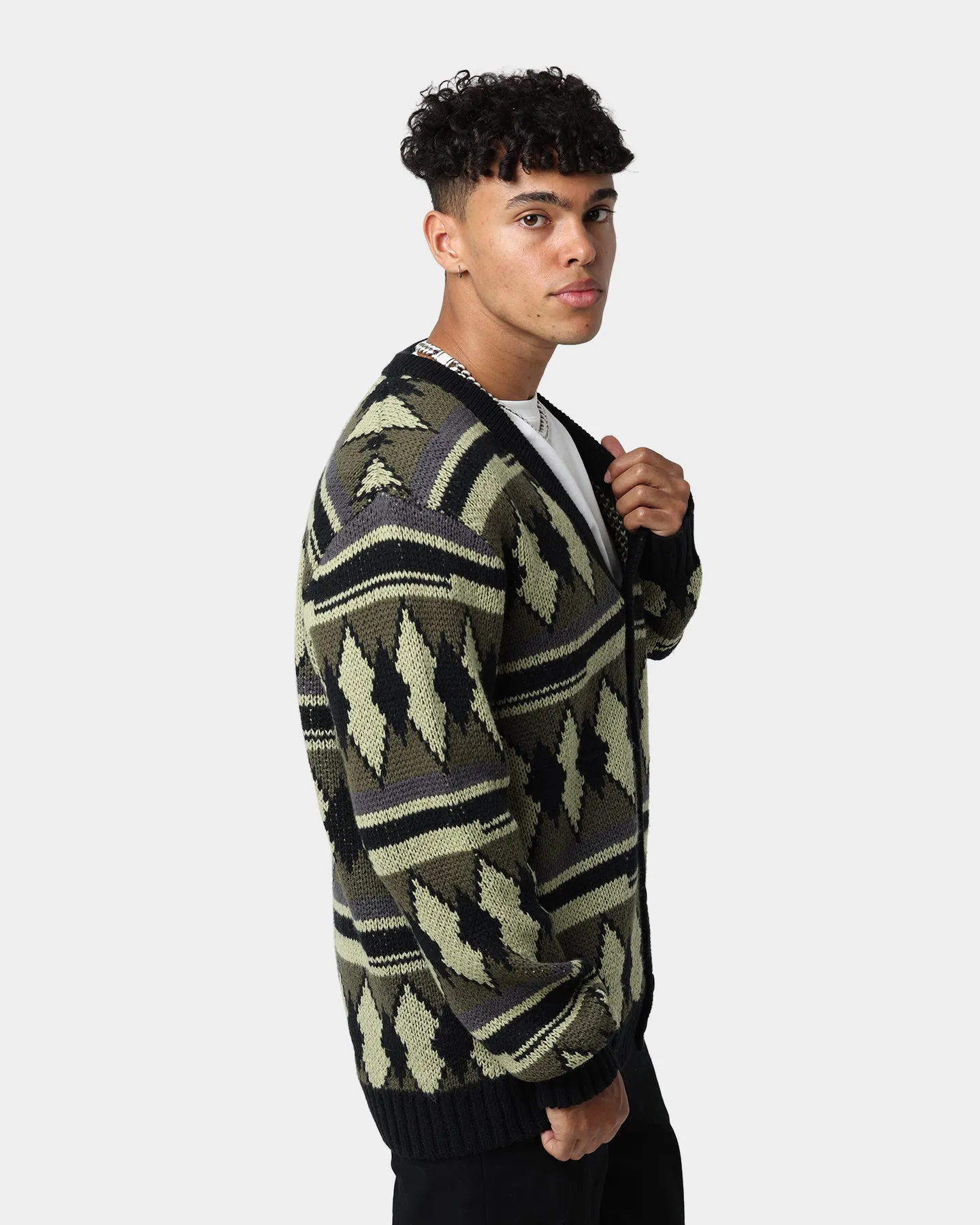 Fred Perry Chunky Jacquard Cardigan Sage Green