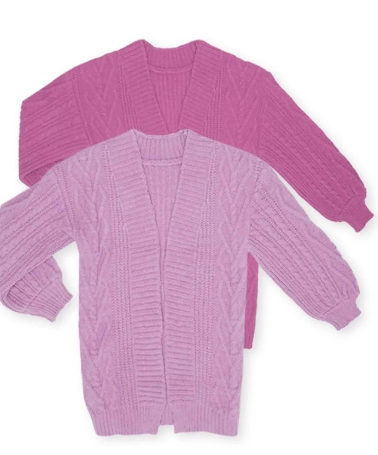 Girls’ Chunky Cable Knit Cardigan in Lilac