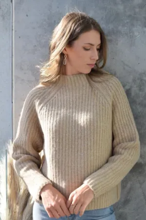 Graceful Biscuit Chunky Raglan Funnel Neck Knit