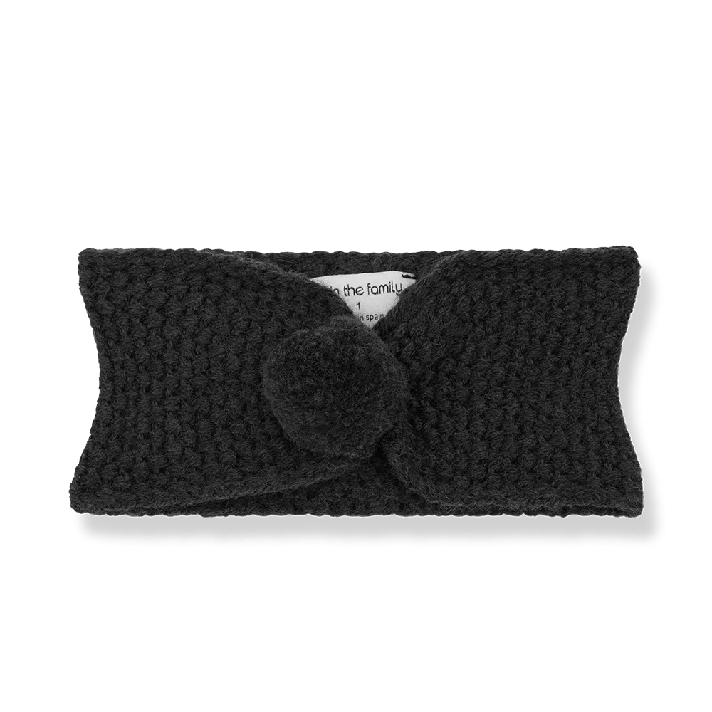 headband chunky knit with pom - anthracite