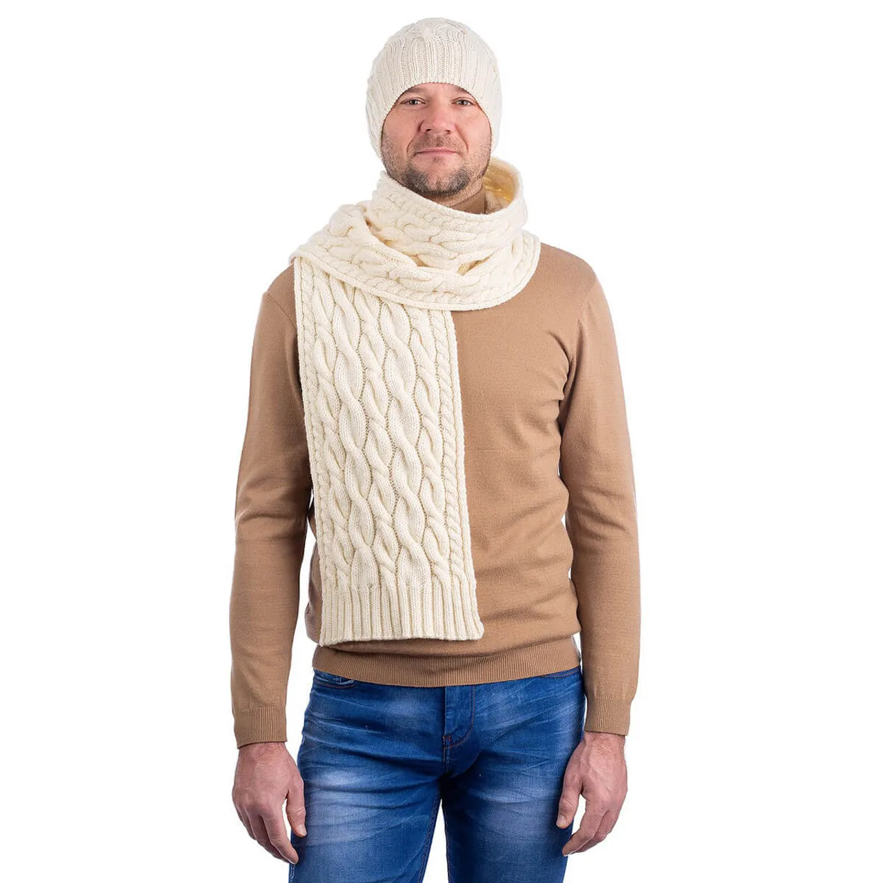 Irish Cable Knit Scarf - Natural