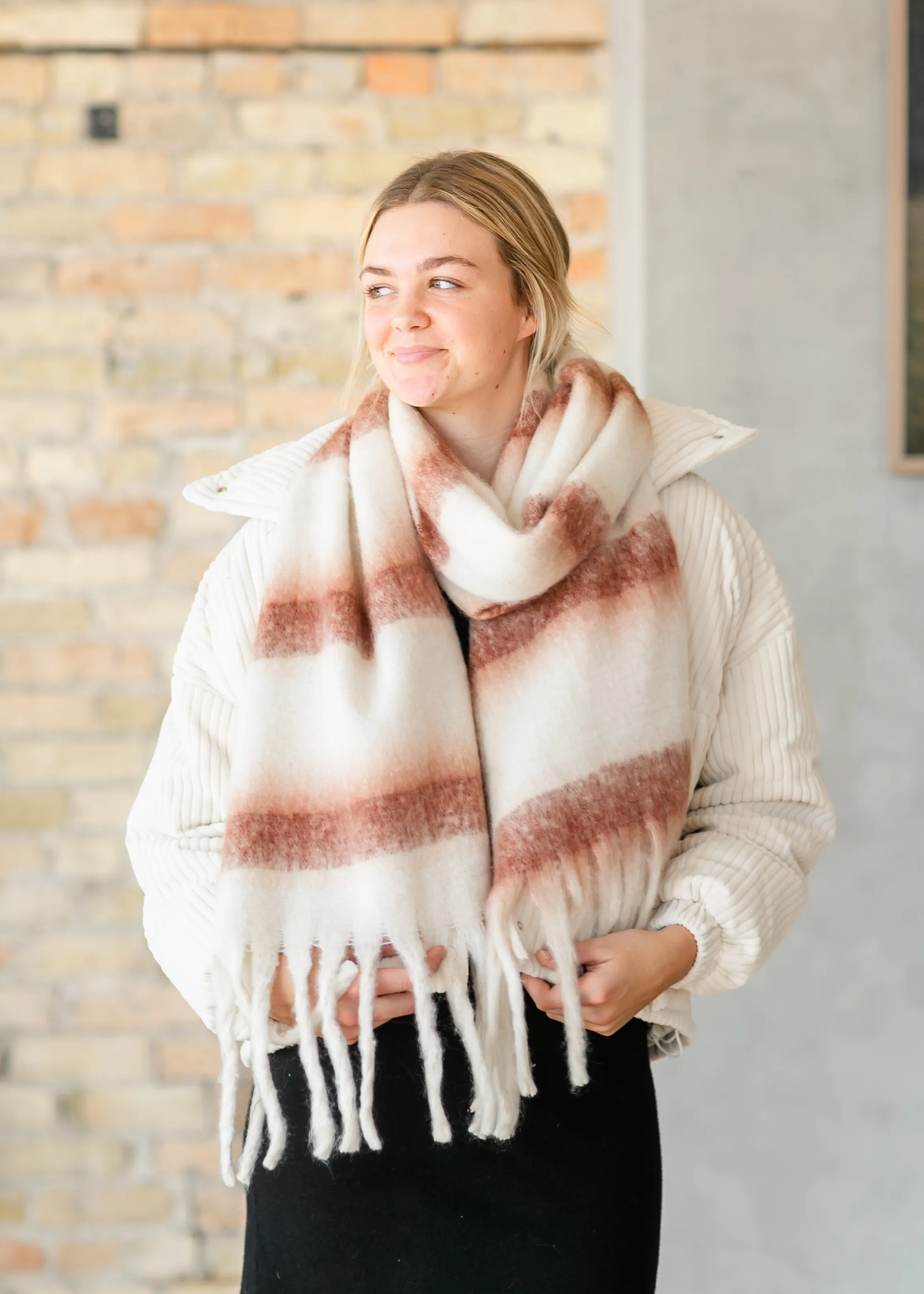 Ivory Striped Chunky Scarf