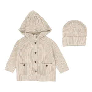 jacket chunky knit with beanie - ecru