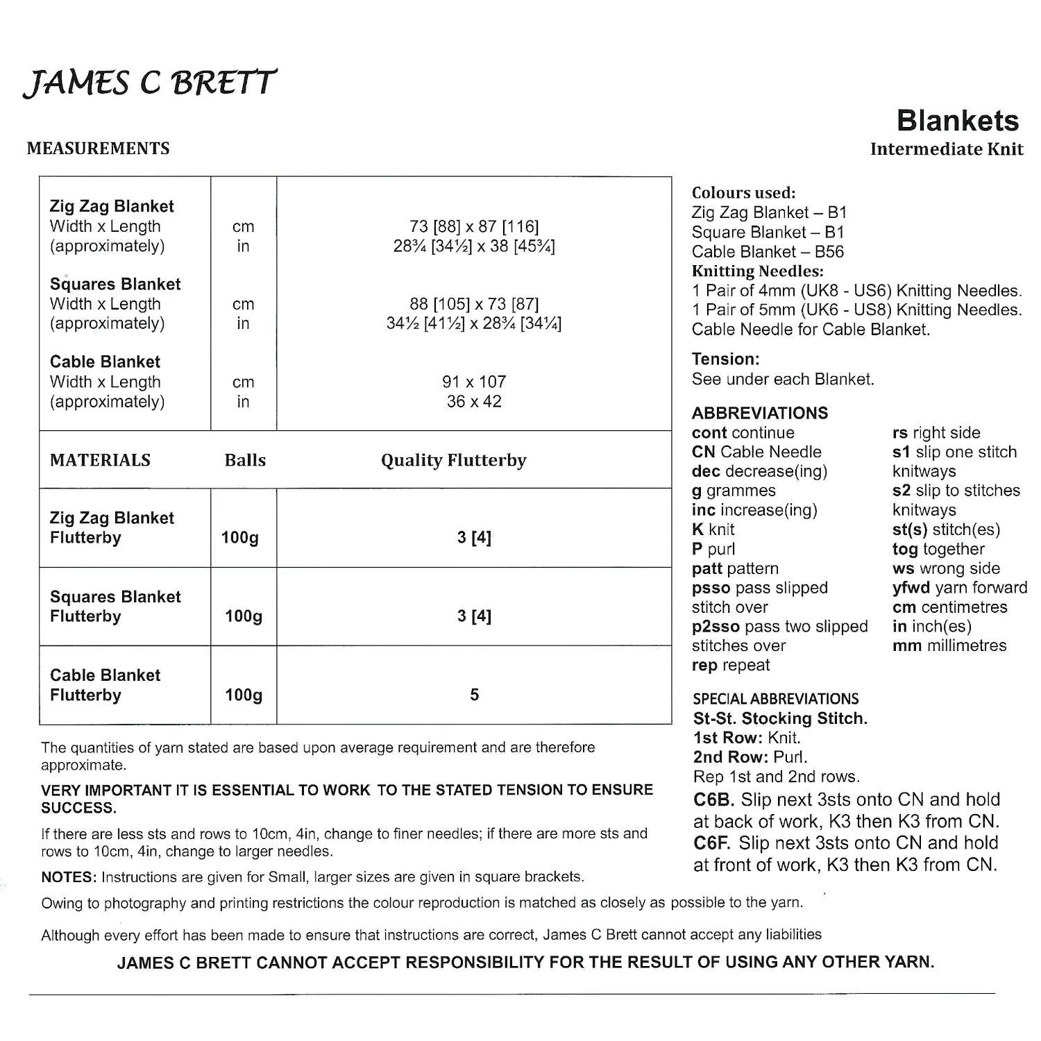 James C Brett  Knitting Pattern JB879 - Baby Blankets Knitted With Flutterby Chunky Yarn