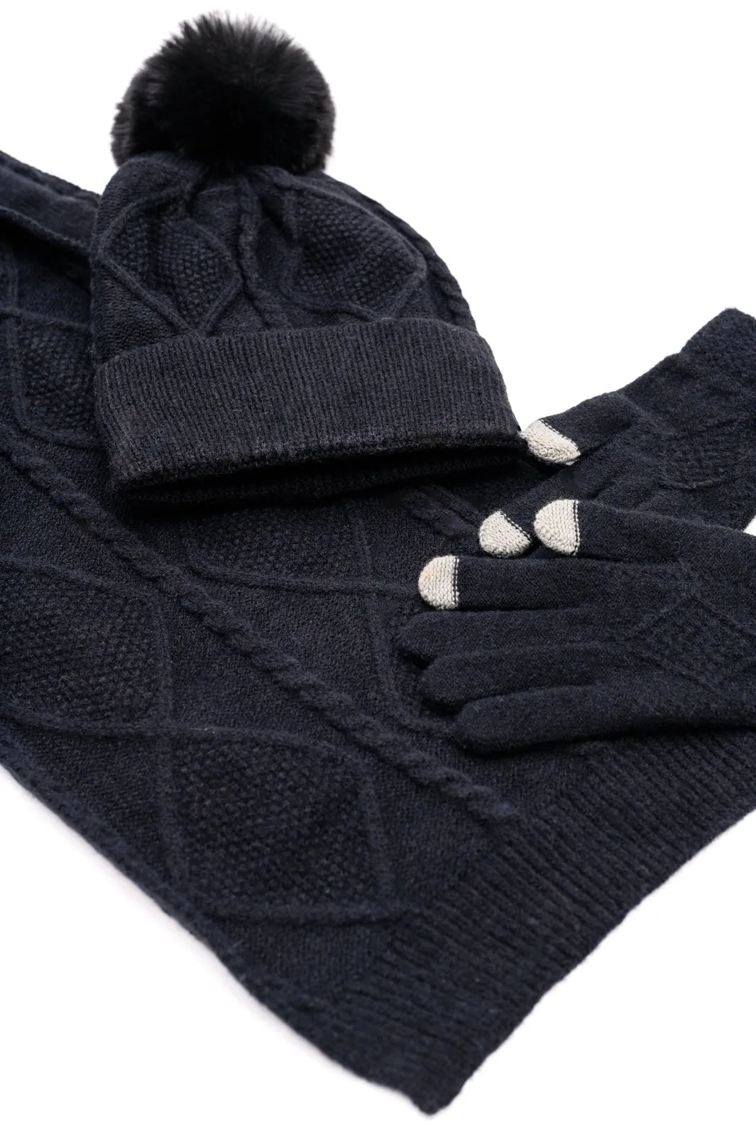 Jane Frost Beanie, Glove, and Scarf Set • Black