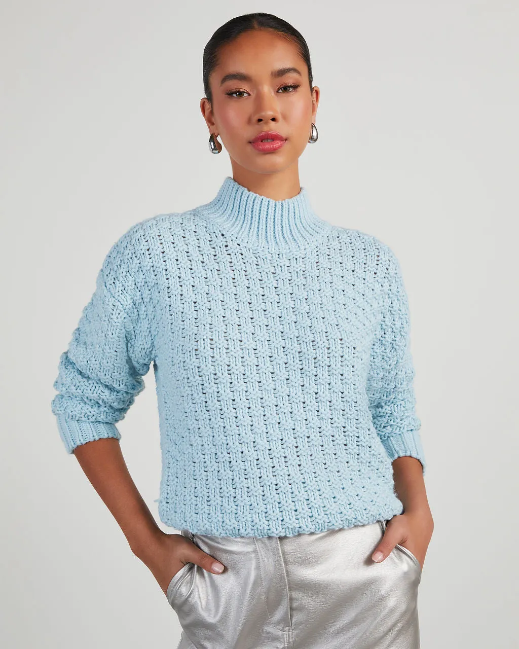 Kerri Textured Mock Neck Knit Sweater