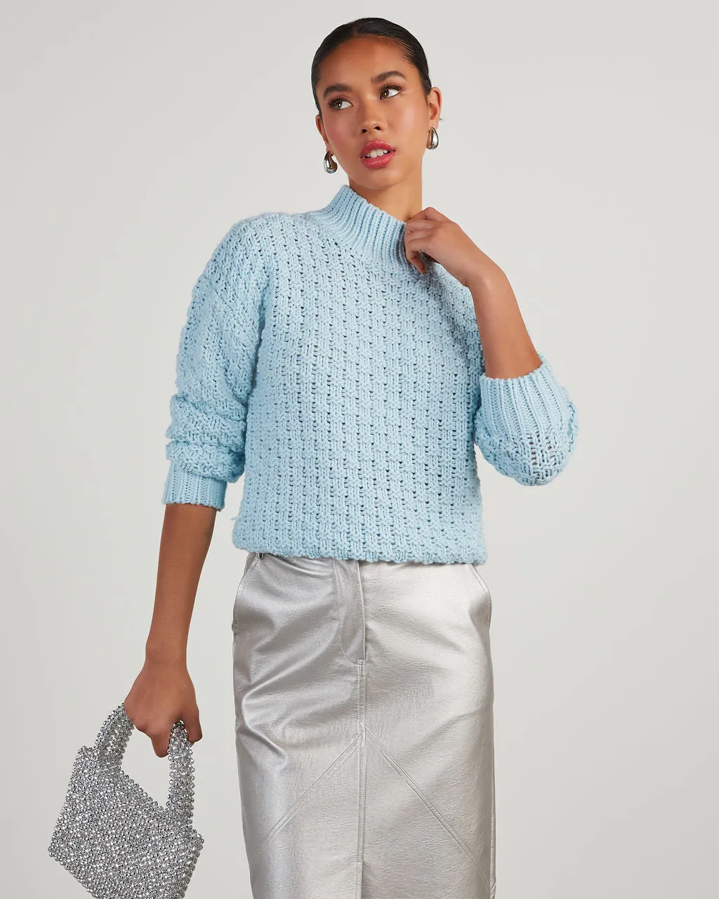 Kerri Textured Mock Neck Knit Sweater