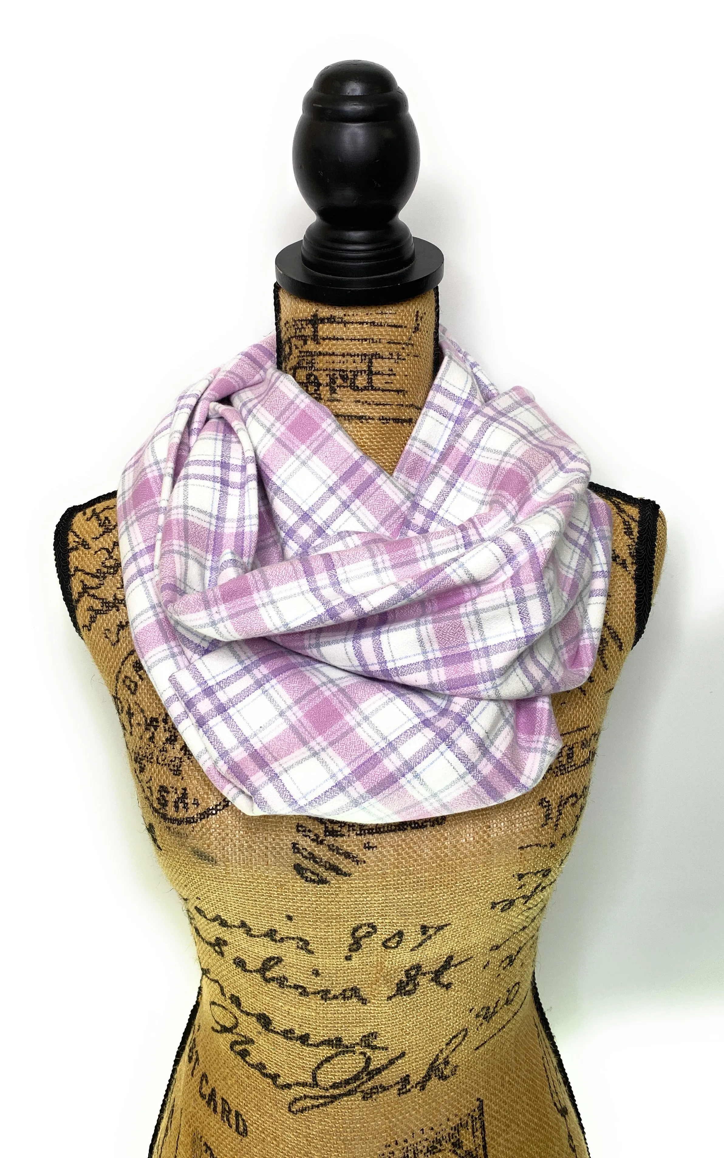 Lavender and Violet Pastels, Grey, and White Luxe Collection Plaid Infinity and Blanket Scarves