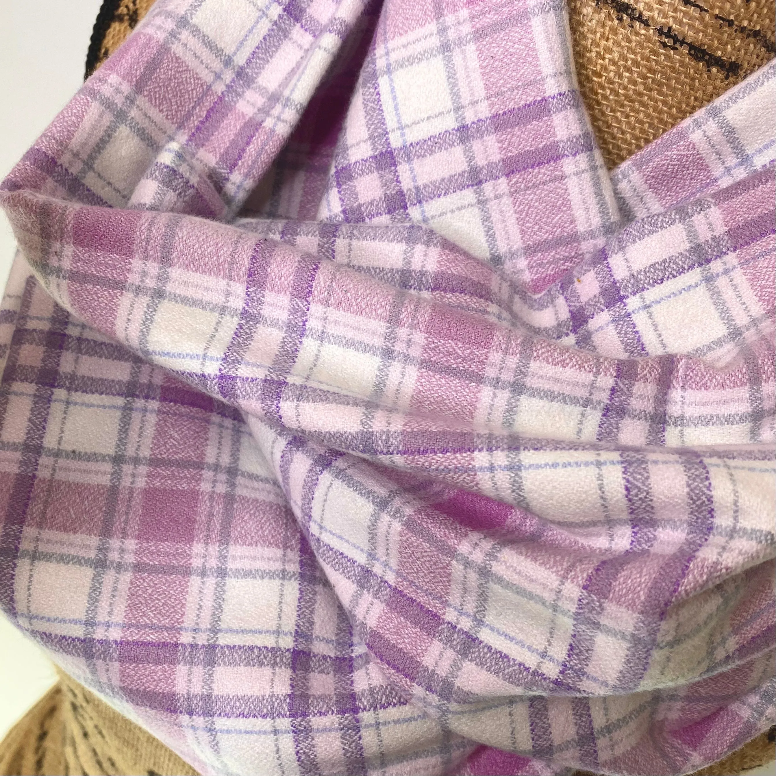 Lavender and Violet Pastels, Grey, and White Luxe Collection Plaid Infinity and Blanket Scarves