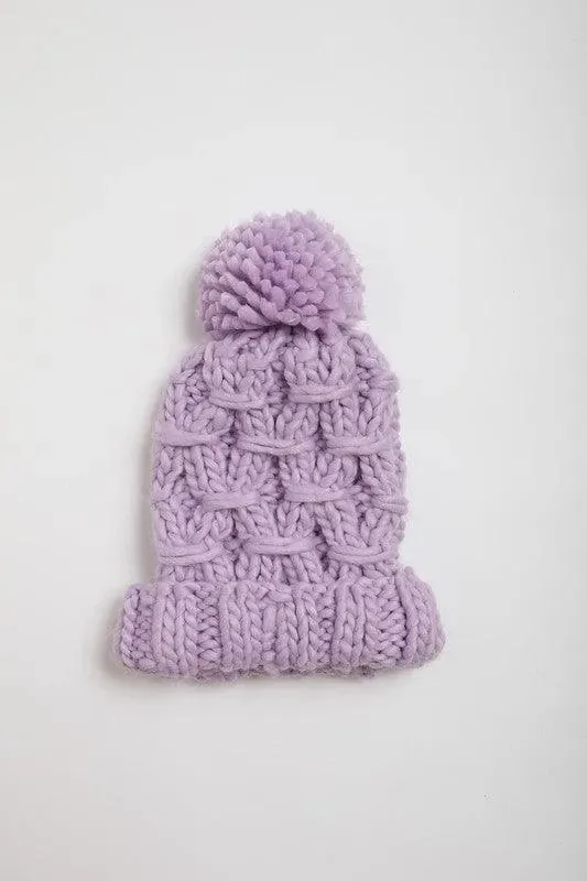 Lavender Oversized Chunky Knit Pom Beanie