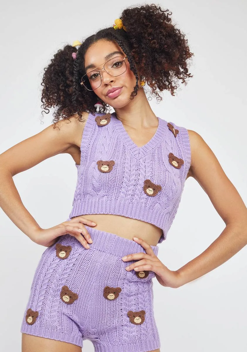 Lavender Teddy Time Knit Shorts