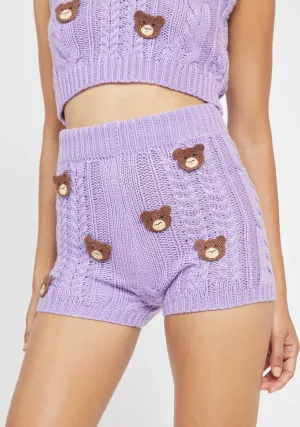 Lavender Teddy Time Knit Shorts