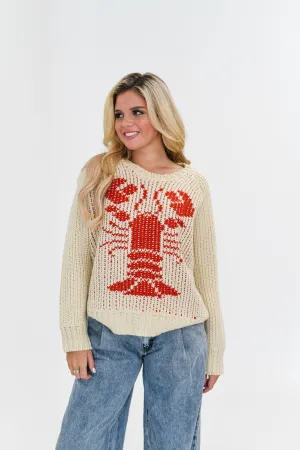 Layla Chunky Knit Lobster Sweater-Sand/Red