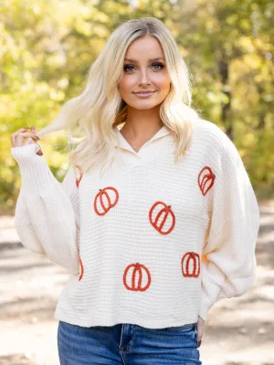 Long Sleeve Collared Pumpkin Sweater