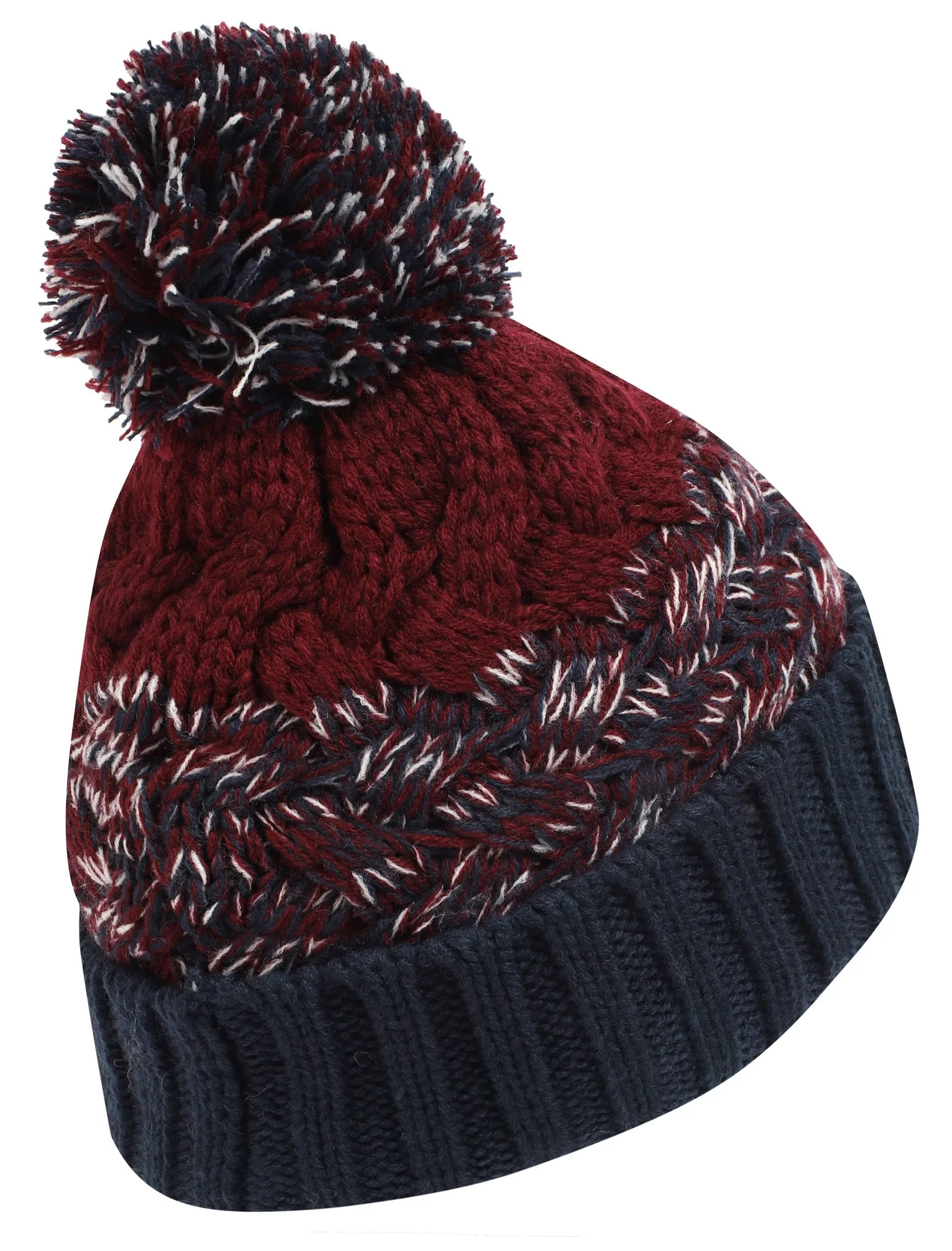 Men's Jenek Cable Knit Bobble Hat in Oxblood - Tokyo Laundry