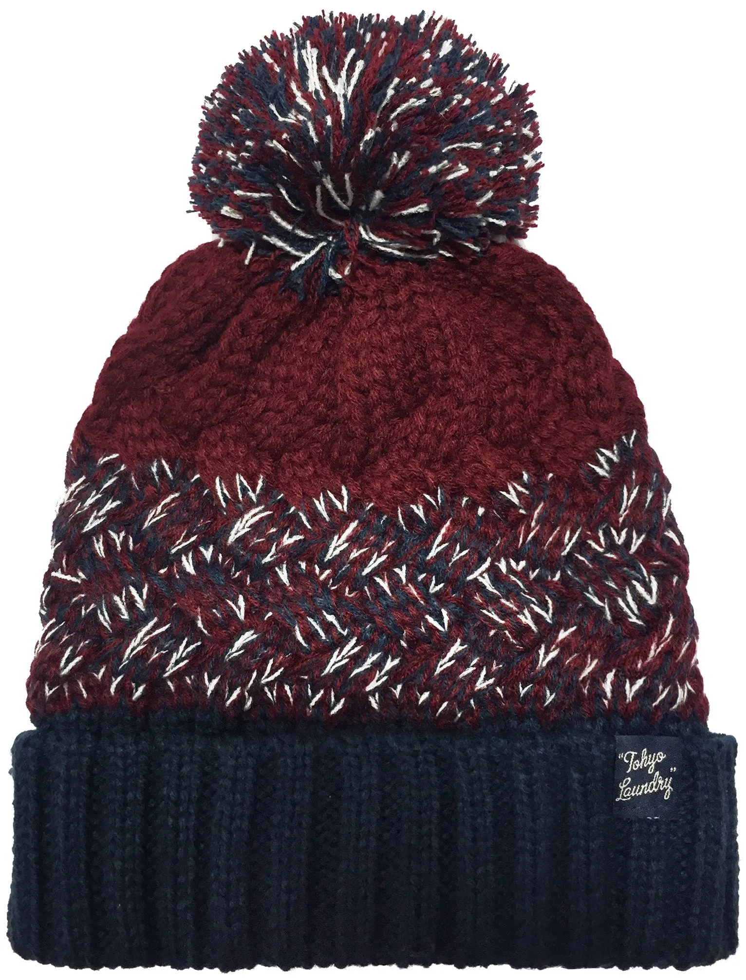 Men's Jenek Cable Knit Bobble Hat in Oxblood - Tokyo Laundry