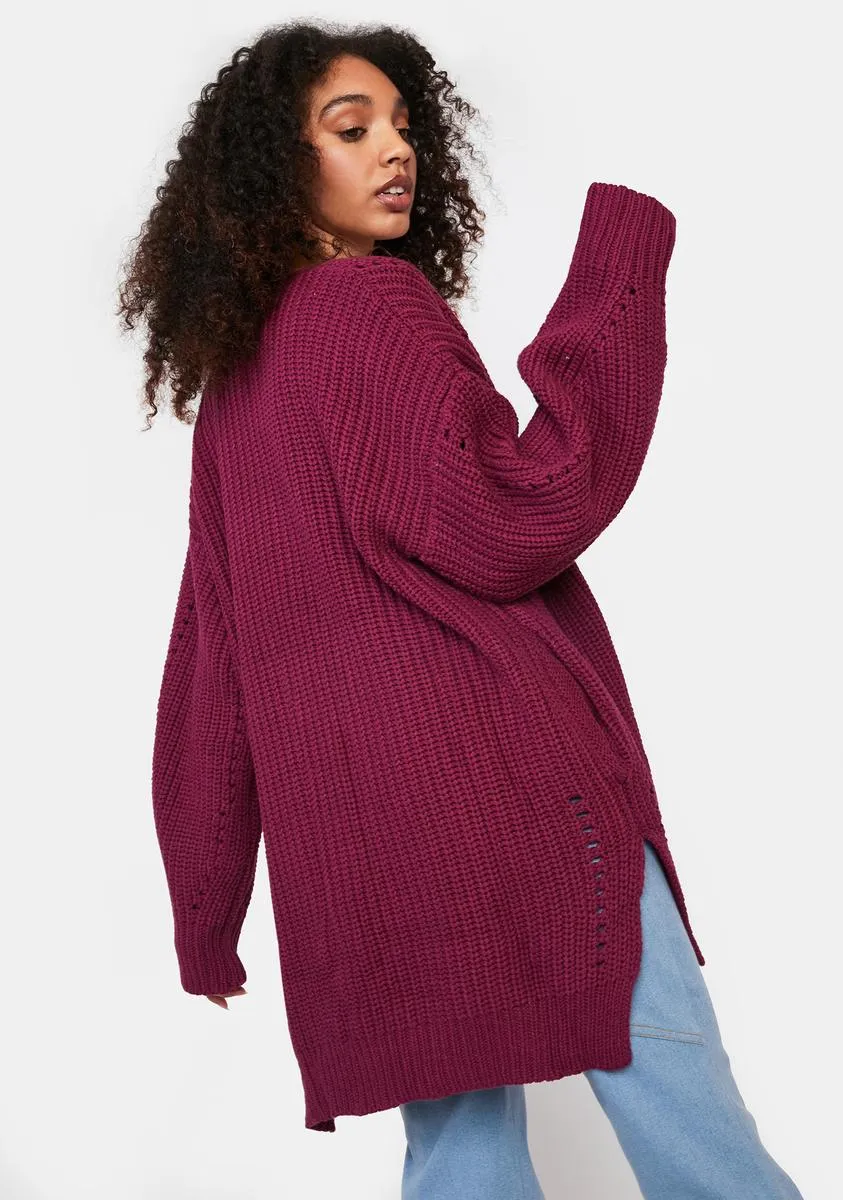 Merlot Sweet Day Knit Cardigan