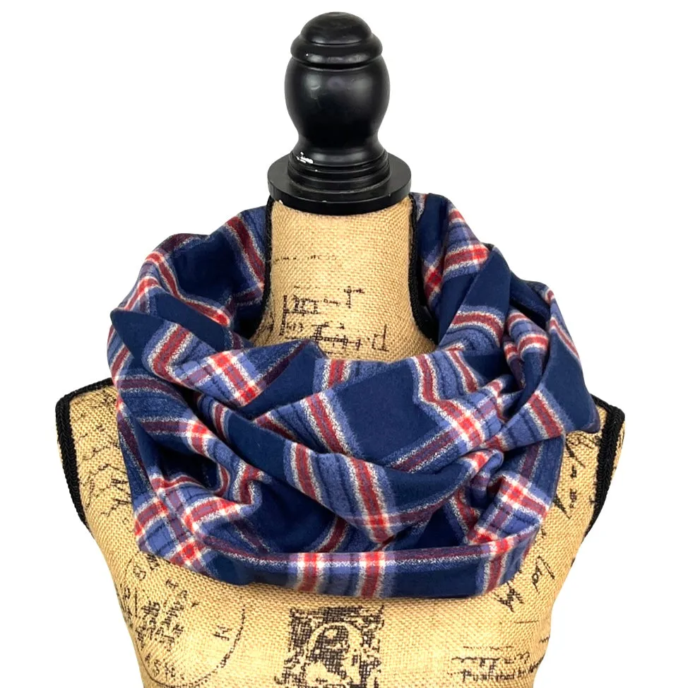 Navy, Dusty Blue, Persimmon and Cream Luxe Collection Plaid Infinity and Blanket Scarves