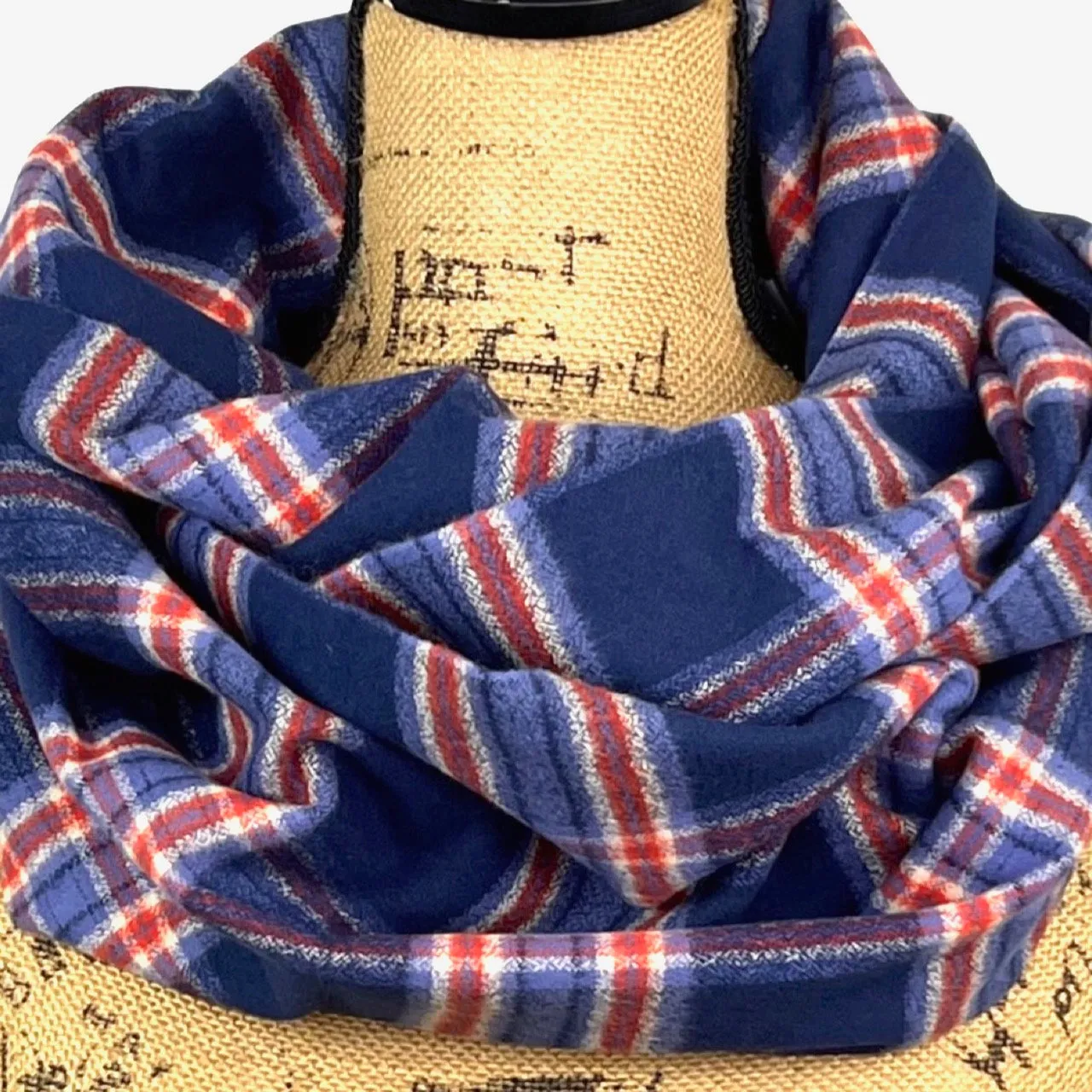 Navy, Dusty Blue, Persimmon and Cream Luxe Collection Plaid Infinity and Blanket Scarves