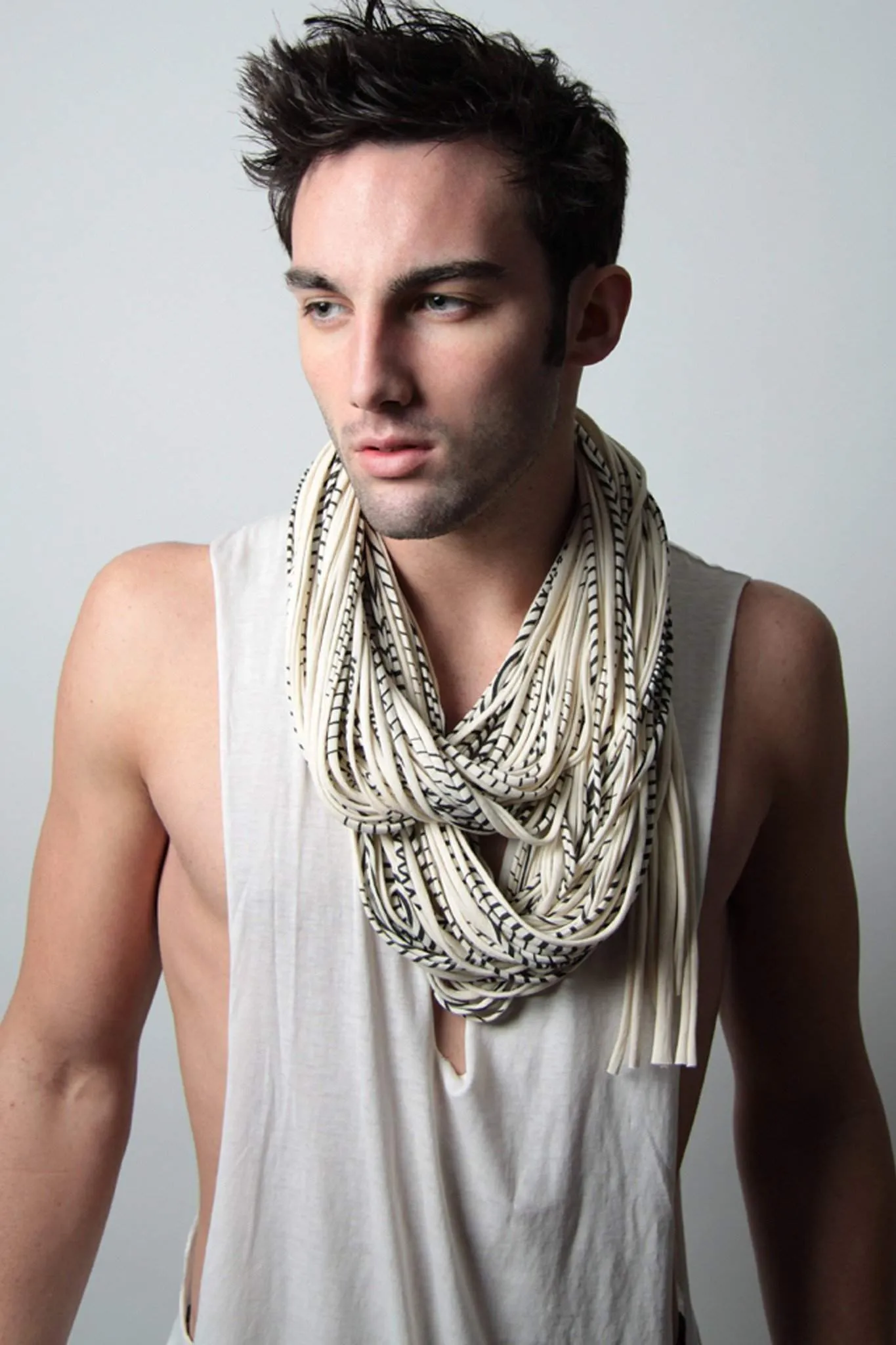 Necklush Chunky Scarf / Striped Cream White / Unisex