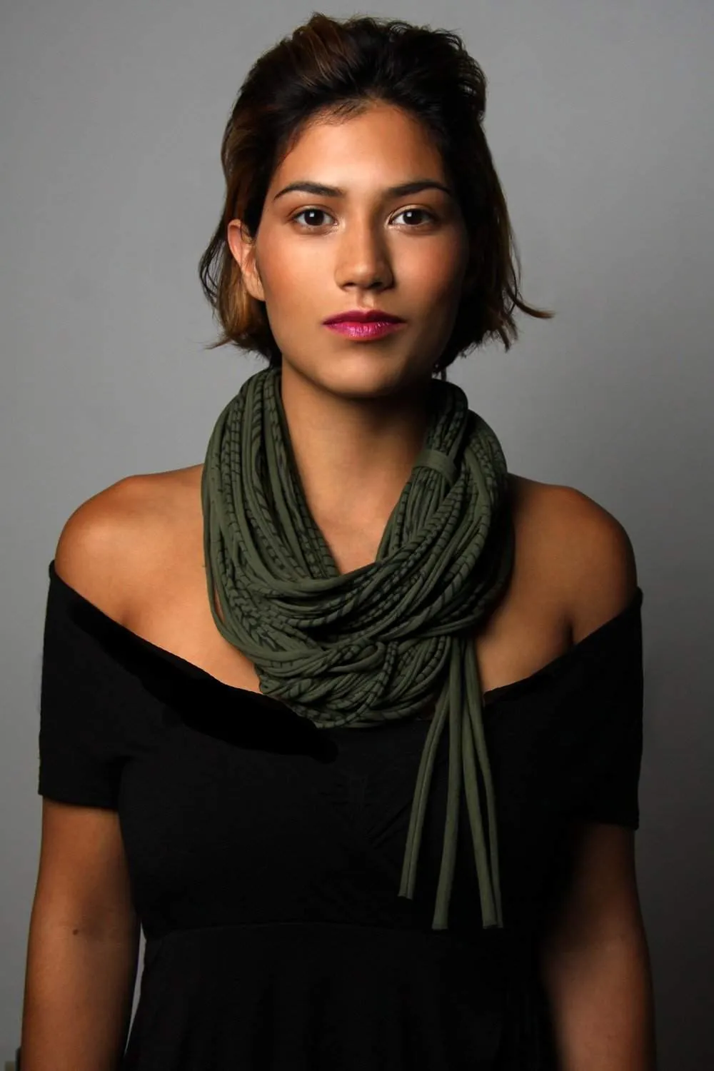 Necklush Chunky Scarf / Striped Military Green / Unisex