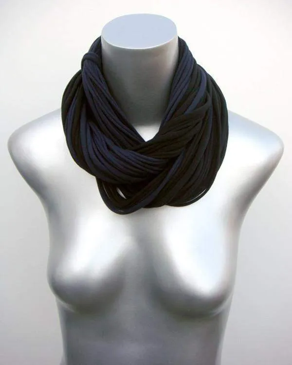 Necklush Cowl Scarf / Black & Navy Blue / Unisex