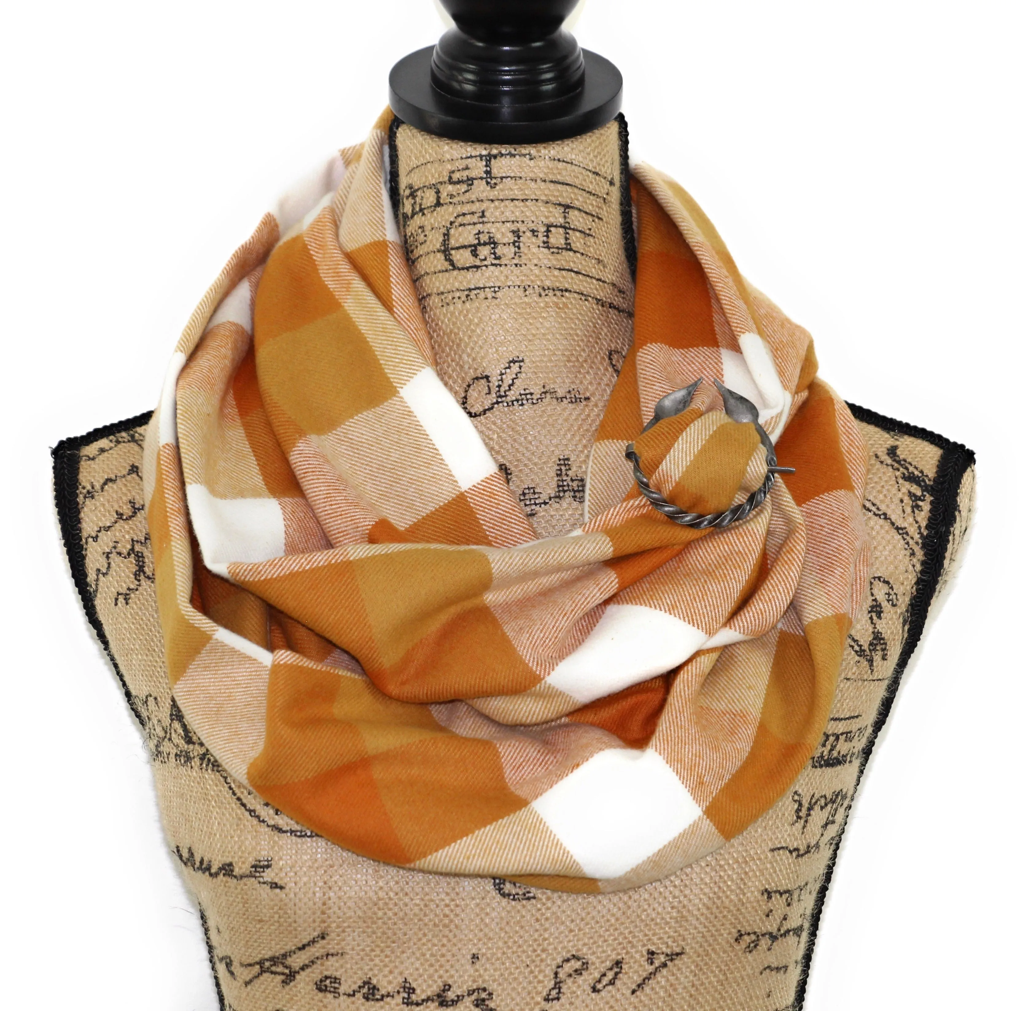 Orange Creamsicle Mustard Yellow Flannel Plaid Infinity Scarf or Blanket Scarf Block Plaid