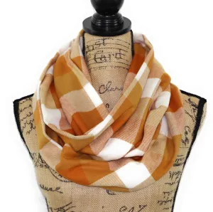 Orange Creamsicle Mustard Yellow Flannel Plaid Infinity Scarf or Blanket Scarf Block Plaid