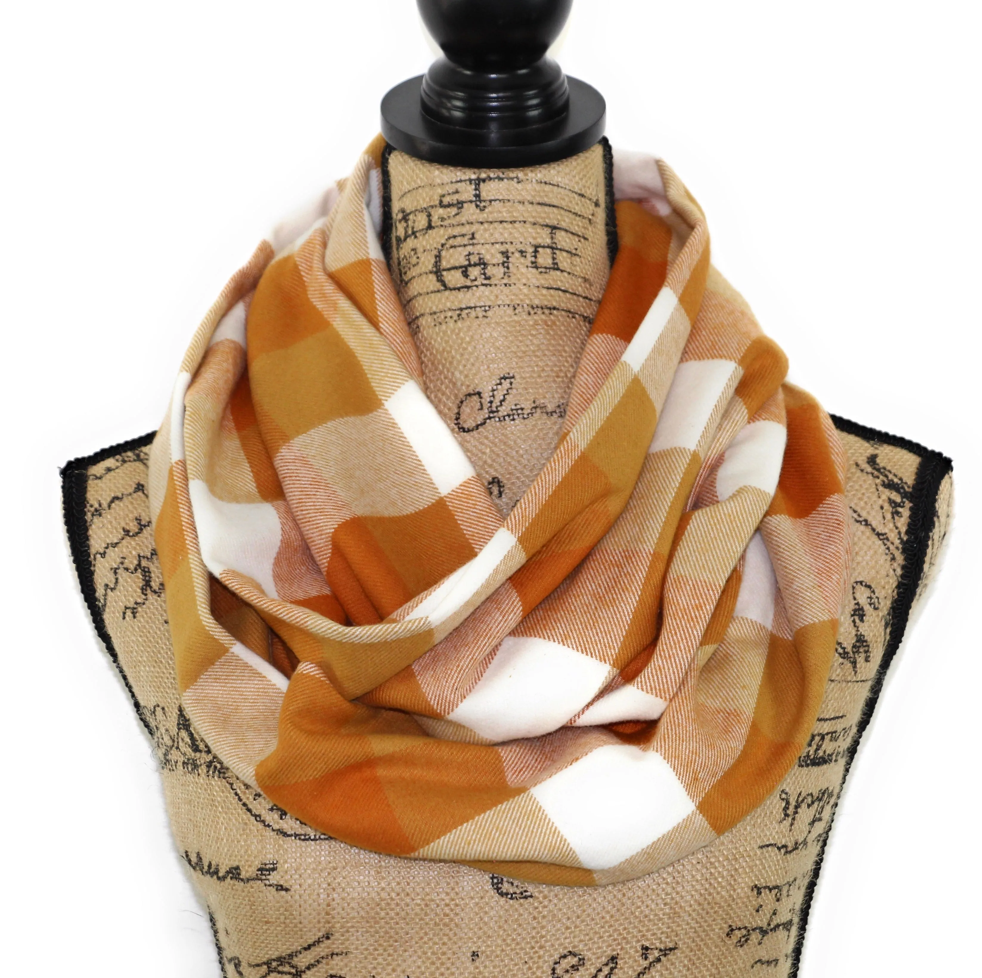 Orange Creamsicle Mustard Yellow Flannel Plaid Infinity Scarf or Blanket Scarf Block Plaid