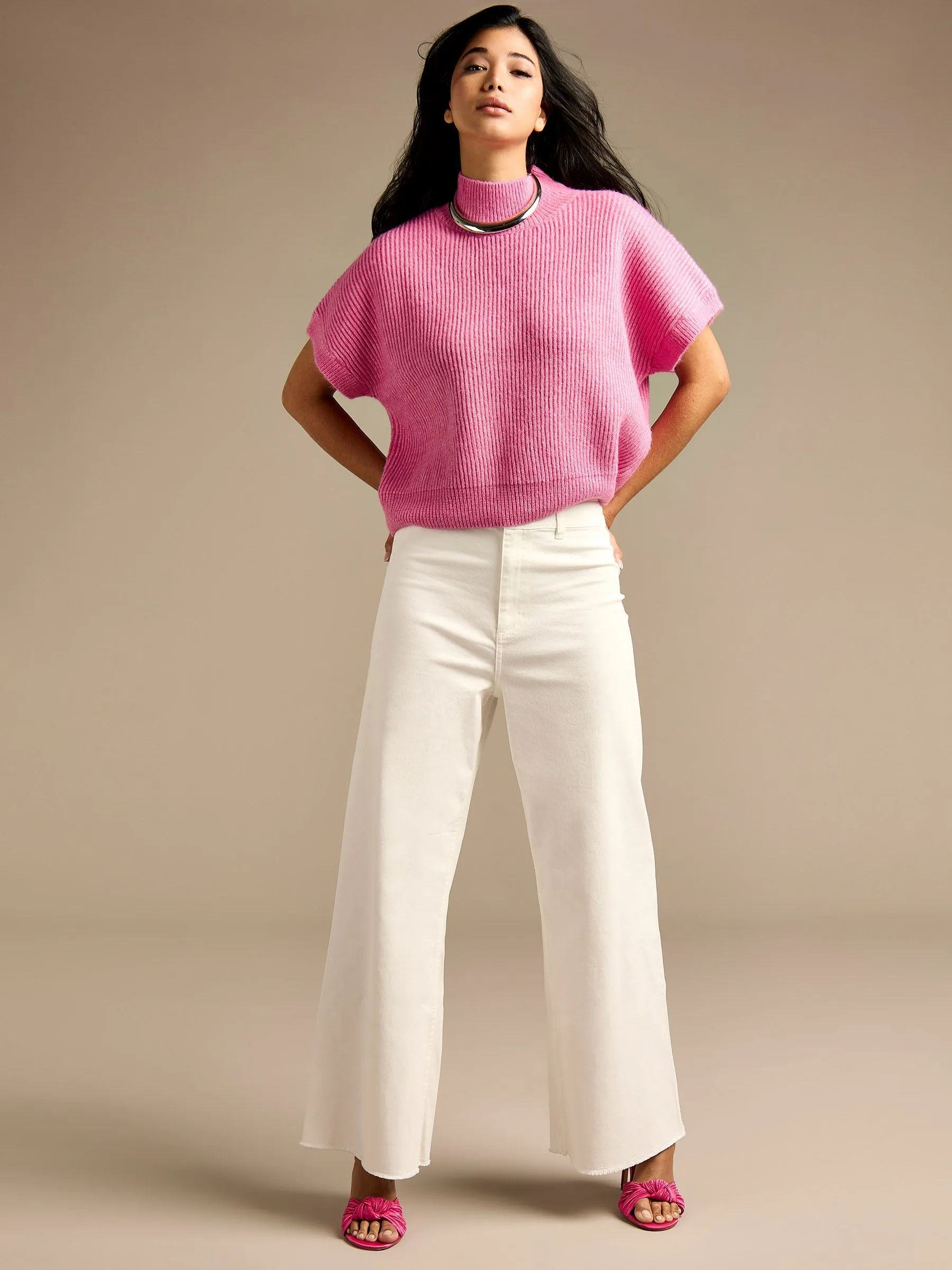 Parker Pink Chunky Knit Jumper &  Dottie Wide Leg Jeans Outfit