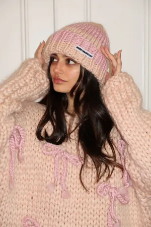 Pink and Cream Chunky Knit Hat